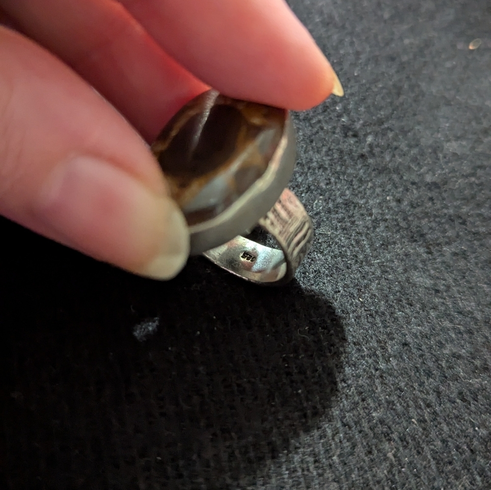 Sterling Silver Brown Septarian Gemstone Oval Statement Ring - Size 6 - Picture 5 of 7